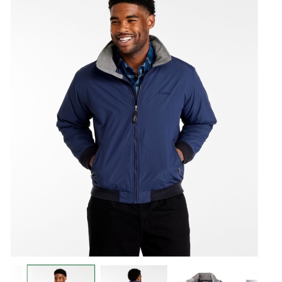 LLBean fleece lined navy bomber jacket - Picture 3 of 5